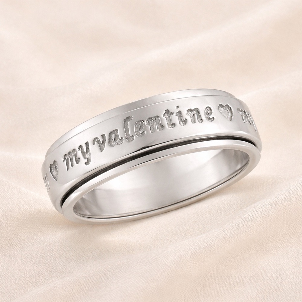 Platinum Over Sterling Silver My Valentine Spinner Ring 6.20 Grams